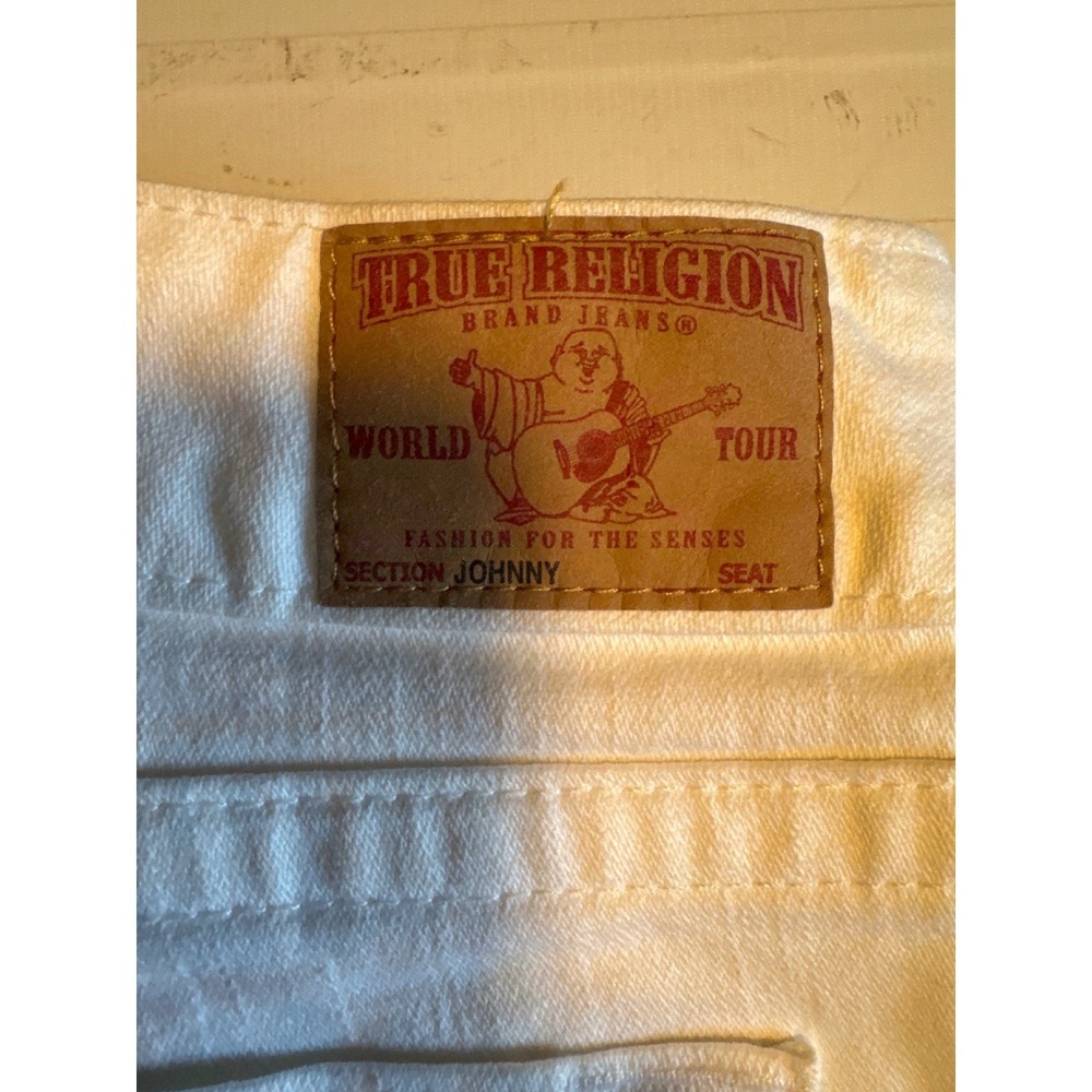 True Religion Johnny Jeans Womens 30 White Distressed Straight Leg USA - Picture 4 of 10